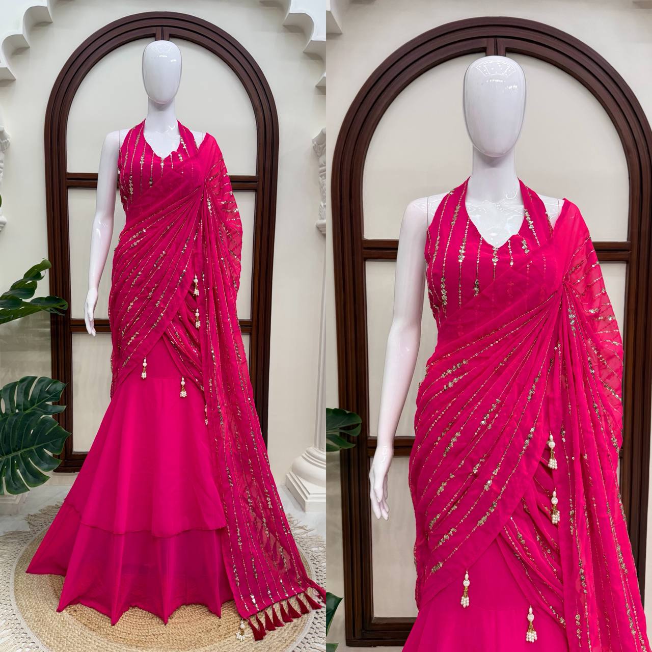Radiant Rani Pink Silk Lehenga Choli Adorned with Opulent Heritage Floral Motifs and Intricate Zari Borders